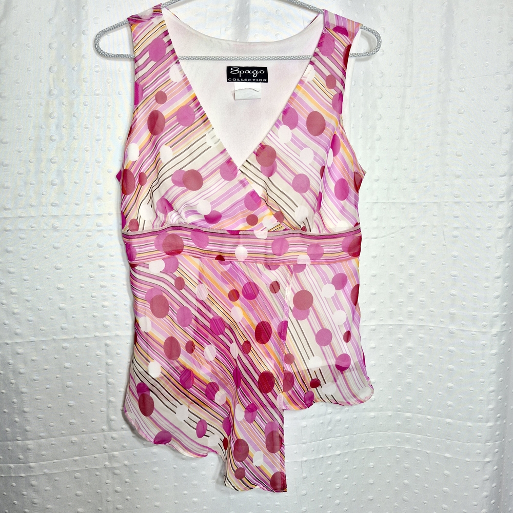 Spago Pink Floral Chiffon Summer Blousy Tank Top Size 6